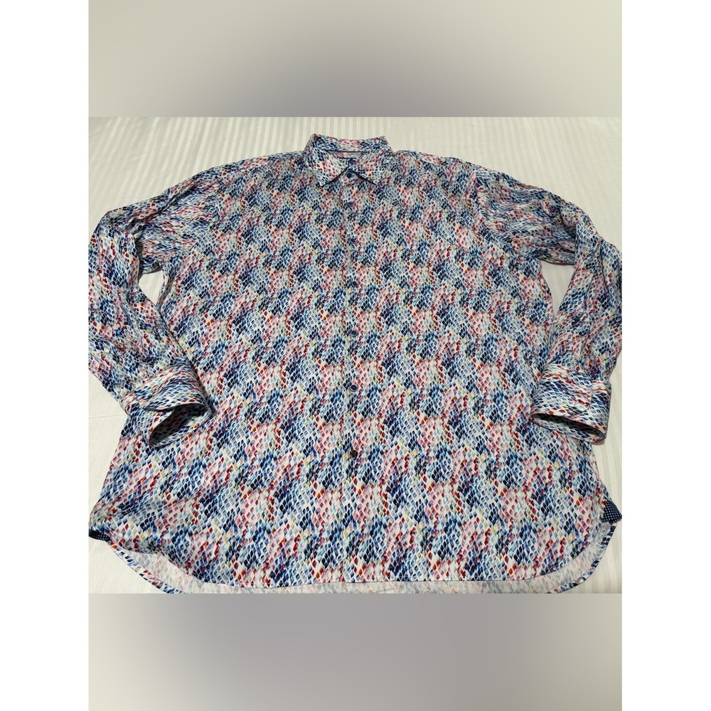Misura Mens 2XL Button Down Shirt Multi Color Abstract Print Cotton Stretch